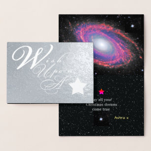 Cartão Metalizado Desejo de prata do Natal em cima de uma estrela