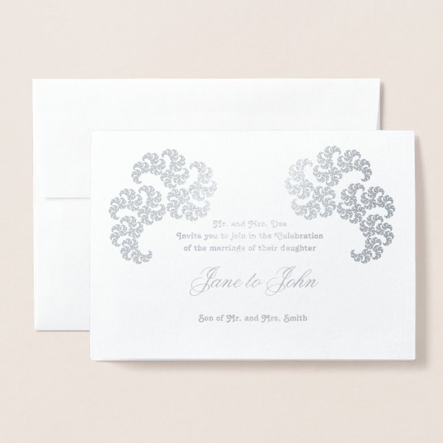 Cartão Metalizado Design de Arte Fractal Paisley na Cinza (Frente com envelope)