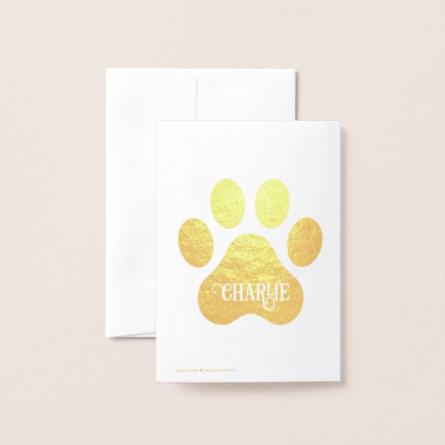 Cartão Metalizado Design de Silhueta de Pata de Cachorro com Nome (Traseira com Envelope)