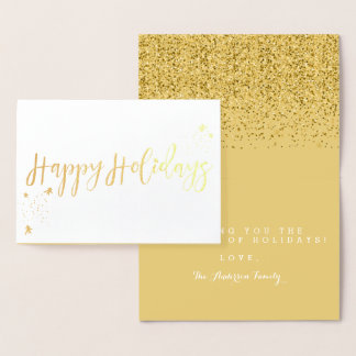 Cartão Metalizado Design de Tipografia Clássica Feliz Feriados