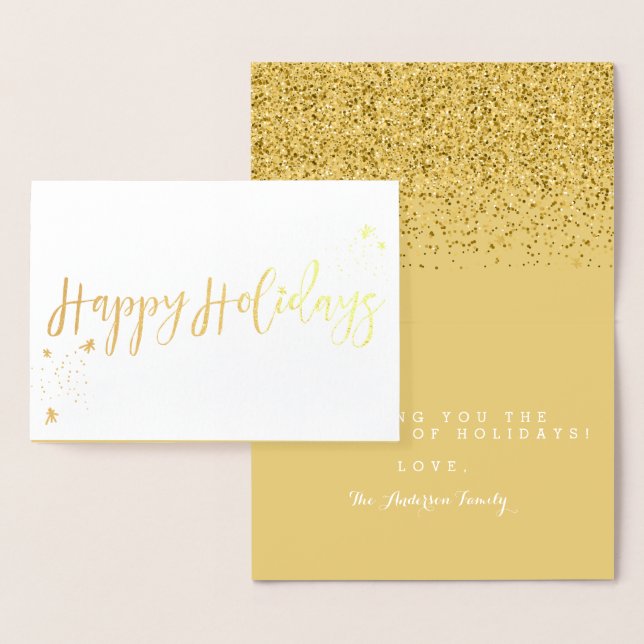 Cartão Metalizado Design de Tipografia Clássica Feliz Feriados (Exibição)