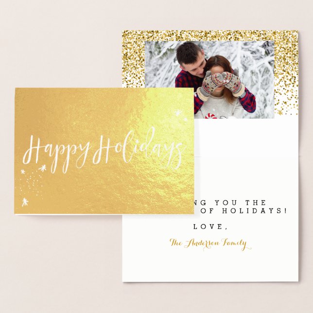 Cartão Metalizado Design de Tipografia Clássica Feliz Feriados (Exibição)