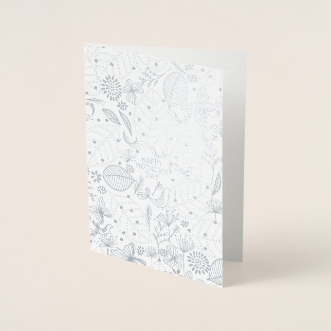 Cartão Metalizado Dia de as mães de Florais Orgânicos Saudação (Frente)