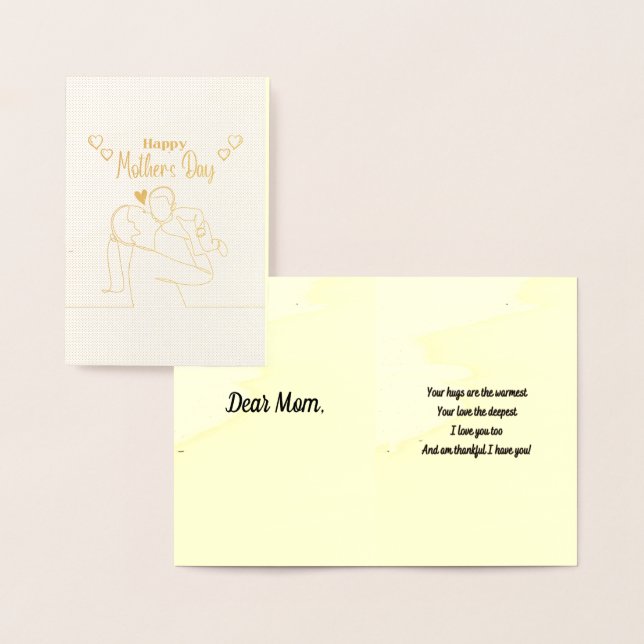 Cartão Metalizado Dia de as mães DIY personalizado com poema origina (Exibição)