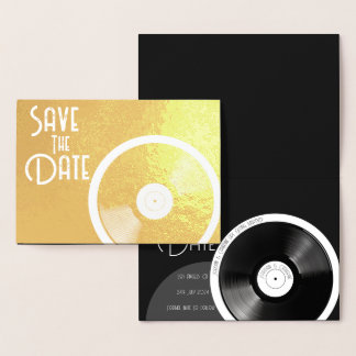 Cartão Metalizado Disco de Vinil Retro 70 Preto e Branco Minimal