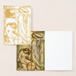 Cartão Metalizado Donzelas da Música Art Nouveau Ilustração Vintage