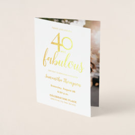 Cartão Metalizado Dourada 40 e fabulosa foto de aniversário de 40 an