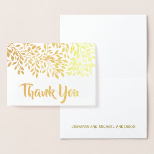 Cartão Metalizado Dourada Folha Folha Obrigado com Assinatura