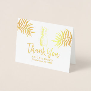 Cartão Metalizado Dourado Abacaxi de Casamento Tropical Obrigado