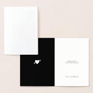 Cartão Metalizado Dourado coração de folhas com monograma de flecha