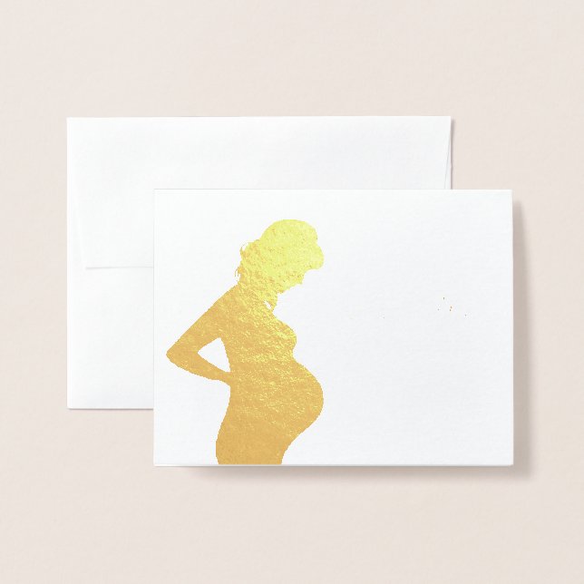 Cartão Metalizado Dourado Obrigado Mulher Grávida Elegante Bebê Bump (Frente com envelope)