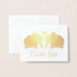 Cartão Metalizado Dourado Par De Elefante Com Corações Eu Te Amo