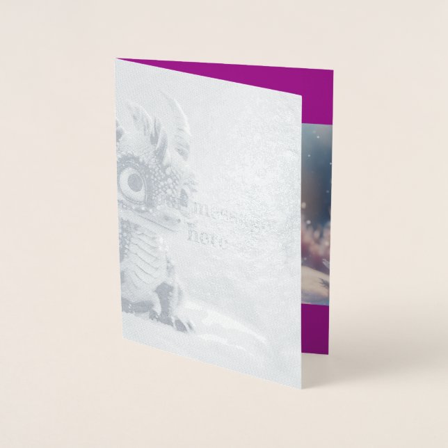 Cartão Metalizado Dragão na neve.  (Frente)