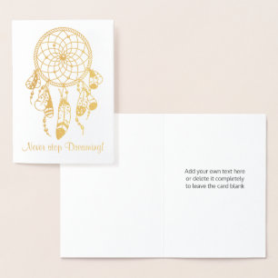 Cartão Metalizado Dreamcatcher tribal nunca para de sonhar citações