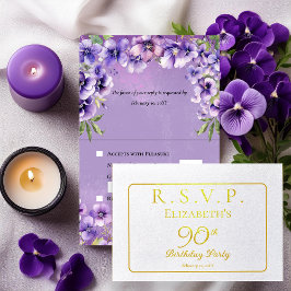Cartão Metalizado Elegant Purple Violets Floral Birthday Party RSVP