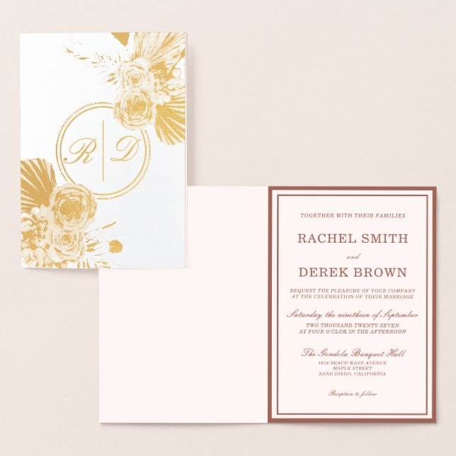 Cartão Metalizado Elegant Watercolor Floral Wedding Foil Invitation (Exibição)