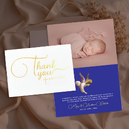 Cartão Metalizado Elegante Blue Angel Bless Baptism Gratidão Typo