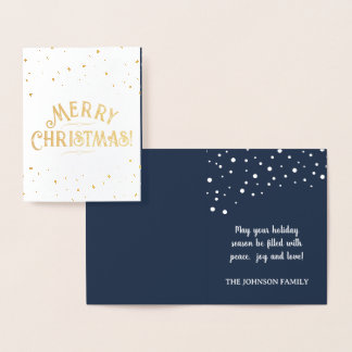 Cartão Metalizado Elegante Feliz Natal Dourado/Prata Azul Marinho Fe