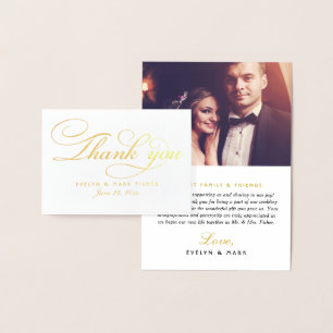 Cartão Metalizado Elegante Foto De Casamento De Script Dourado Foto 