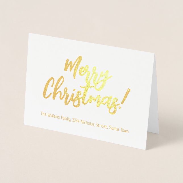 Cartão Metalizado Elegante Gold Foil Script Feliz Natal (Frente)