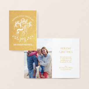 Cartão Metalizado Elegante Reindeer Natal Feliz, Joy Gold Foil