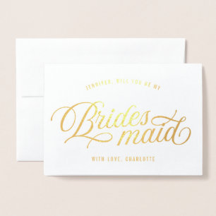 Cartão Metalizado Elegante Script Você Será Minha Dama de Honra