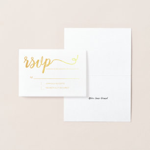 Cartão Metalizado Elegante simples evento de script RSVP dourado