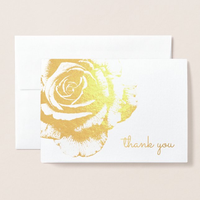 Cartão Metalizado Elegante Vintage Rosa Floral Obrigado (Frente com envelope)