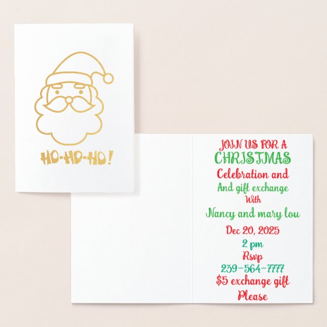 Cartão Metalizado Encontre natal e troque de presentes (Exibição)