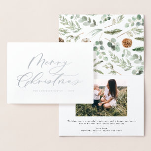 Cartão Metalizado Escrita elegante de Natal com fotografia mínima m