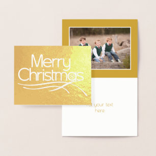 Cartão Metalizado Escrito estilizado de Natal e ouro de foto em floc
