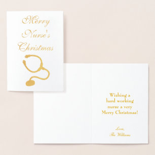 Cartão Metalizado Estetoscópio de Enfermeira Natal