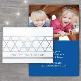 Cartão Metalizado Estrela de David Happy Hanukkah Techelet Blue 1 Fo