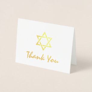 Cartão Metalizado Estrela do Bar David Bat Mitzvah Obrigado Dourado