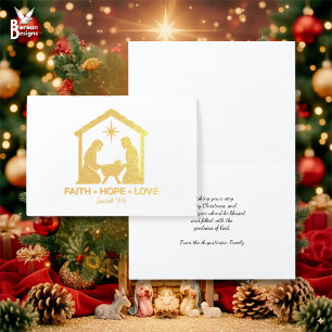Cartão Metalizado FAIE ESPERA AMOR Natal Cristão Natividade Dourada