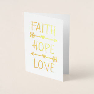 Cartão Metalizado Faith Hope Love Boho Christian Arrow Heart