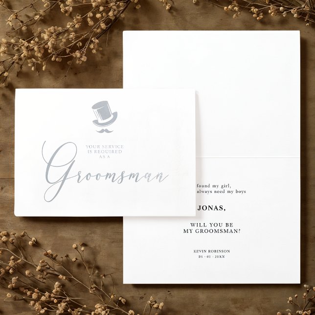 Cartão Metalizado Fancy Groomsman Funny Wedding Minimalist (Fancy Groomsman Funny Wedding Minimalist Real Metallic Foil Proposal Card with Envelope.)