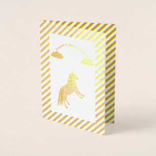 Cartão Metalizado Fantasy Birthday Unicorn Rainbow and Clouds Custom