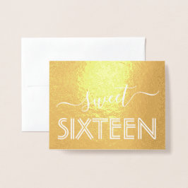 Cartão Metalizado Feliz 16.º Aniversário do Script Moderno Dourado R