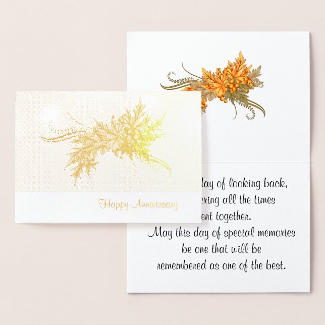 Cartão Metalizado Feliz Aniversário com a Swag de outono (Exibição)