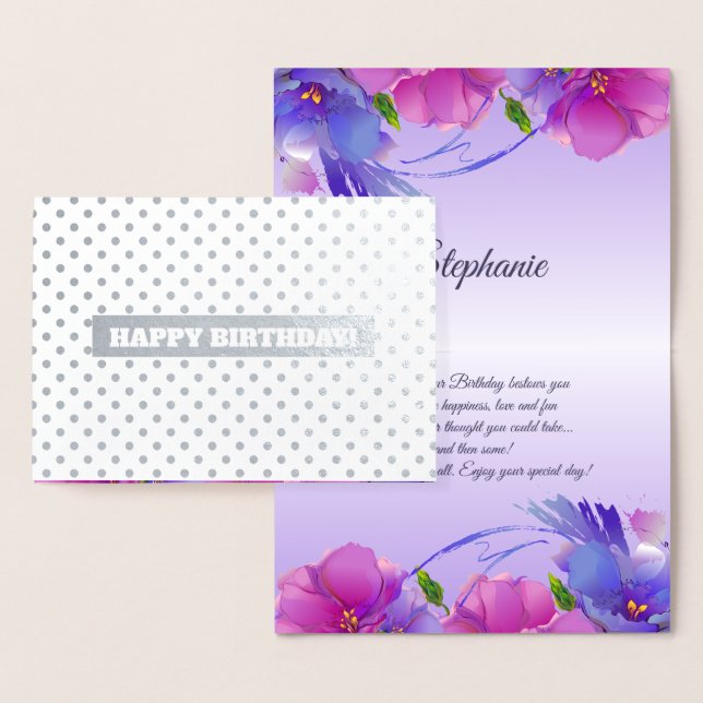 Cartão Metalizado Feliz aniversário. Floral Luxury (Exibição)