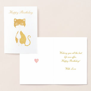 Cartão Metalizado Feliz Aniversário Gato Smoking Dourado