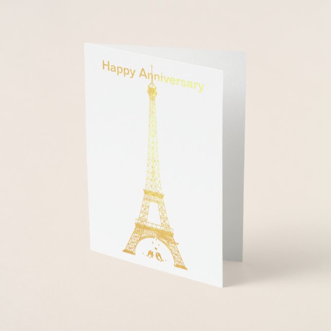 Cartão Metalizado Feliz Aniversário Paris Eiffel Tower Foil Card (Frente)