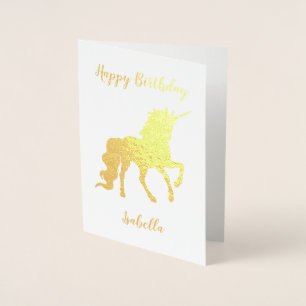 Cartão Metalizado Feliz aniversário personalizado Unicórnio Dourad