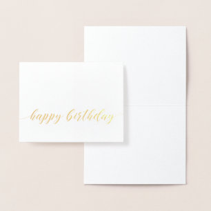 Cartão Metalizado Feliz Aniversário, Script Gold Foil Saudações