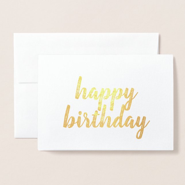 Cartão Metalizado Feliz aniversário - simples caligrafia Gold Foil C (Frente com envelope)