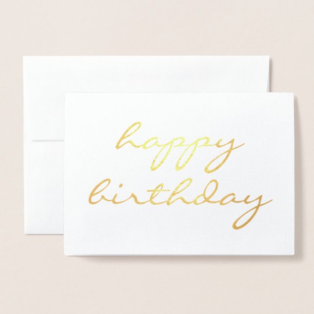 Cartão Metalizado Feliz aniversário - simples caligrafia Gold Foil C (Frente com envelope)