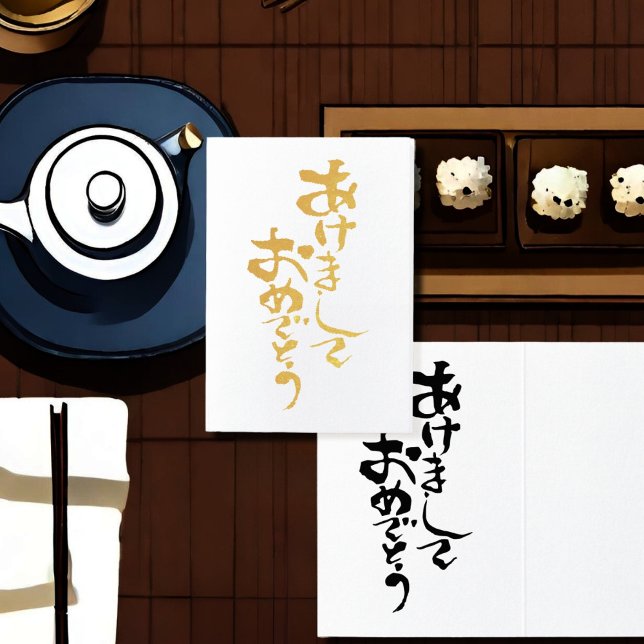 Cartão Metalizado Feliz ano novo Japonês - ouro (Criador carregado)