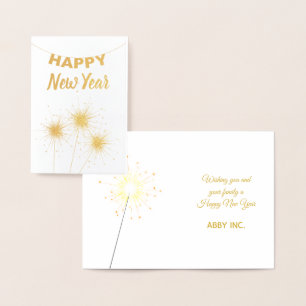 Cartão Metalizado Feliz ano novo Sparkler Dourado