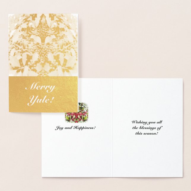 Cartão Metalizado Feliz de folhas Yule Berry Solstice (Exibição)